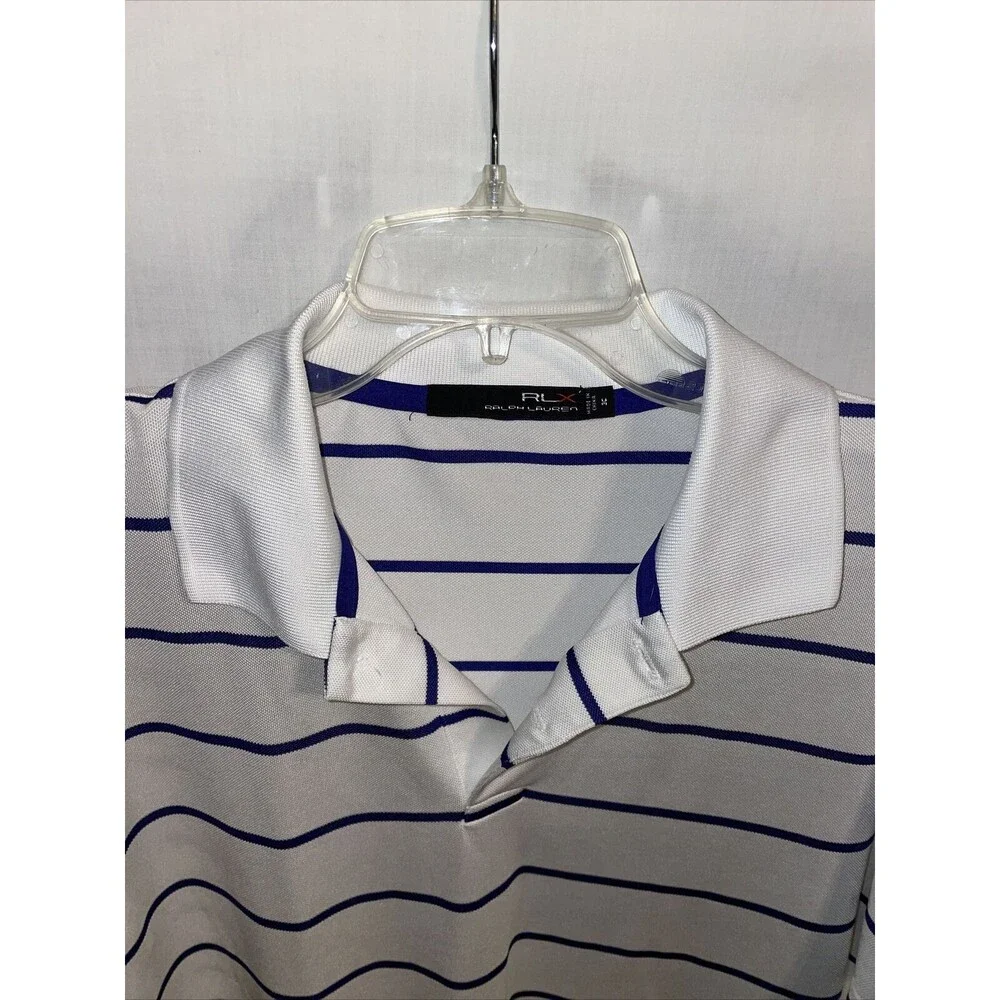Ralph Lauren RLX Mens Golf Shirt Size Medium White Striped Short Sleeve Button